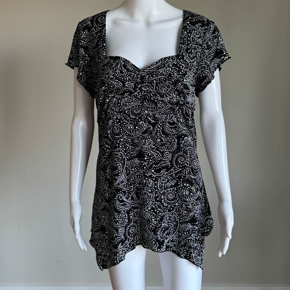 Vintage Plus Size Whimsigoth Fairy Sparkly Top With Ruching Asymmetrical Hem - Picture 2 of 8